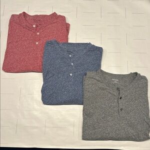 3 Pack Untuckit Men's Long Sleeve Henley Shirts - Red, Blue, Gray